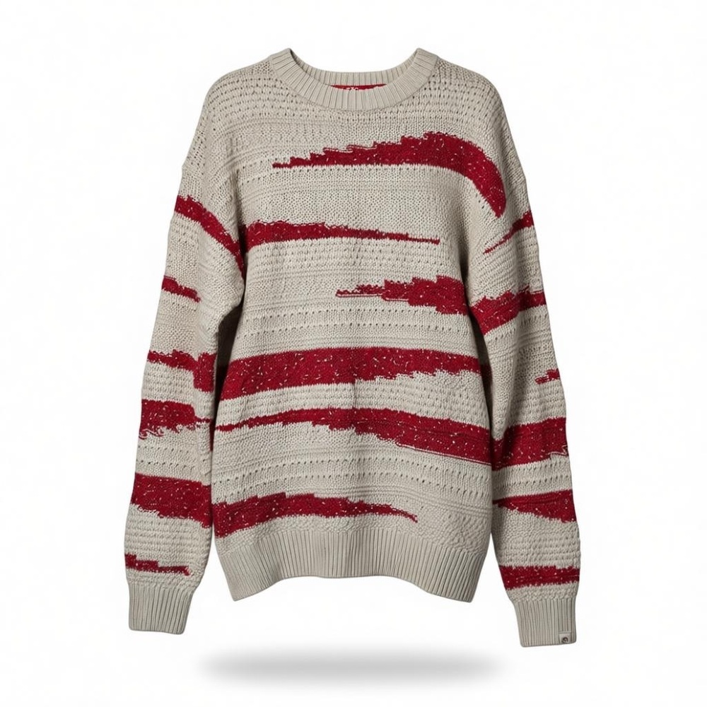Red and Cream Zig Zag Cotton Sweater